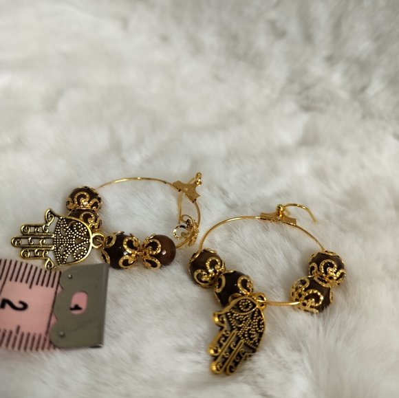 Hamsa Hand Charm Pendant With Coffee Brown beads - Picture 2 of 6